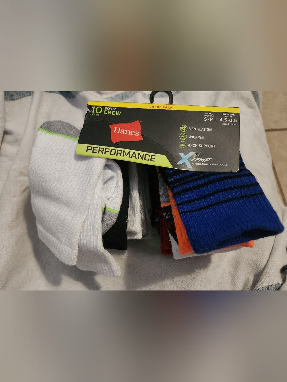 Hanes Performance Boys' Crew Socks - White, Black, Blue, Orange, Gray
